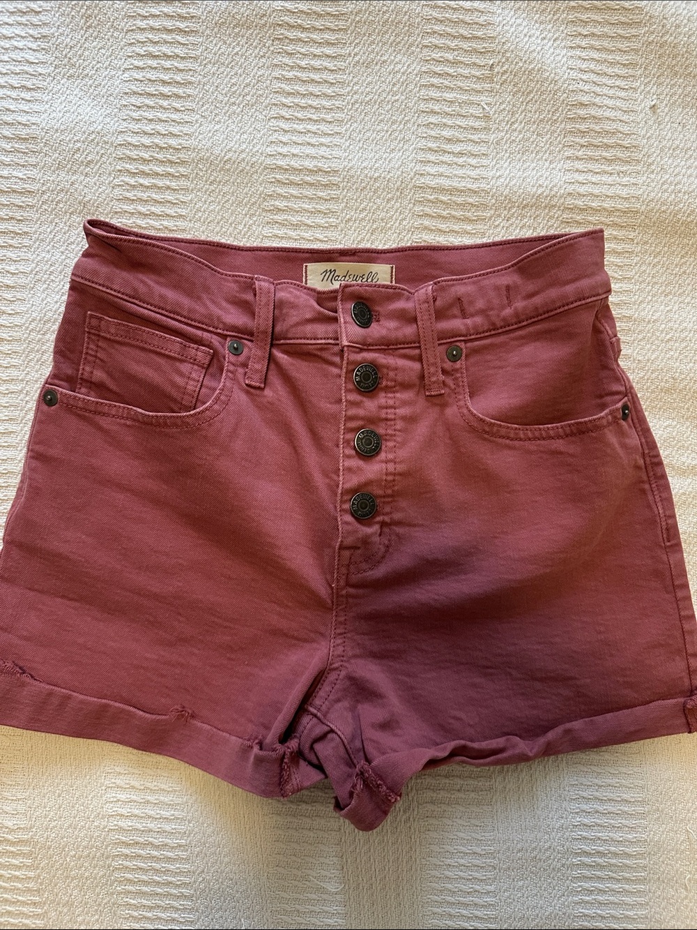 Madewell High-Rise Button-Fly Shorts in Dusty Mauve